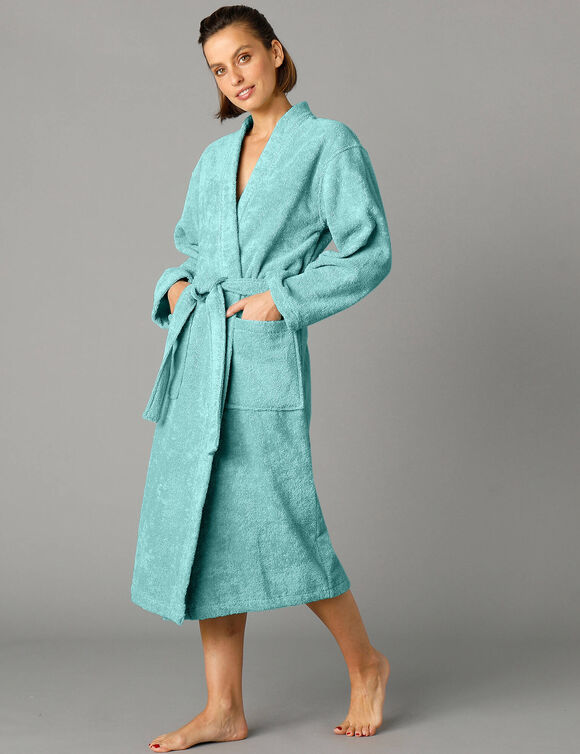 Peignoir mixte adulte col kimono éponge bouclette (vert d'eau) Peignoir mixte adulte col kimono éponge bouclette (vert d'eau)